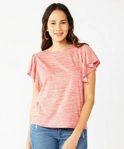 Petite Nine West Flutter-Sleeve Crewneck Tee Peach Stripe -Nine West Shop unnamed file 4317