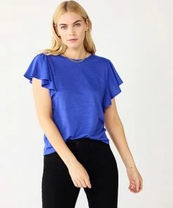 Petite Nine West Flutter-Sleeve Crewneck Tee Peach Stripe -Nine West Shop unnamed file 4318