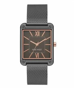 Nine West Women's Two Tone Rectangle Dial Dress Watch Gunmetal Tone