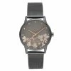 Nine West Women's Gray Stainless Steel Mesh Bracelet Watch With Flower Dial