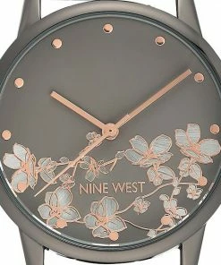 Nine West Women's Gray Stainless Steel Mesh Bracelet Watch With Flower Dial -Nine West Shop unnamed file 4365