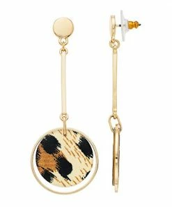 Nine West Animal Print Disc Drop Earrings Gray