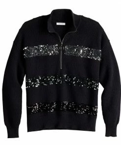 Women's Nine West Quarter Zip Sequin Stripe Pullover Sweater White -Nine West Shop unnamed file 4445