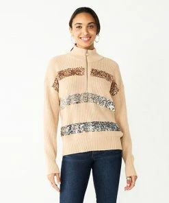 Women's Nine West Quarter Zip Sequin Stripe Pullover Sweater White -Nine West Shop unnamed file 4449