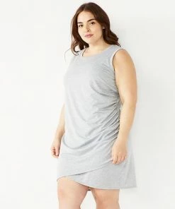 Plus Size Nine West French Terry Sleeveless Tulip Hem Dress Mint Virtue