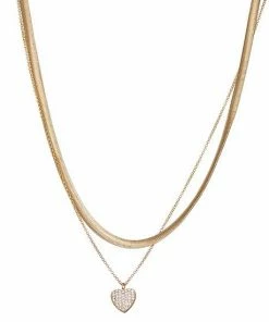 Nine West Gold Tone Multirow Heart Locket Necklace
