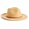 Women's Nine West Vegan Leather Tie Felt Floppy Hat Camel