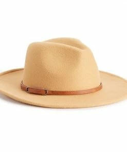 Women's Nine West Vegan Leather Tie Felt Floppy Hat Camel