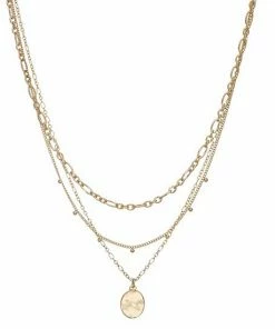 Nine West Gold Tone 3 Row Wavy Textured Nickel Safe Pendant Necklace