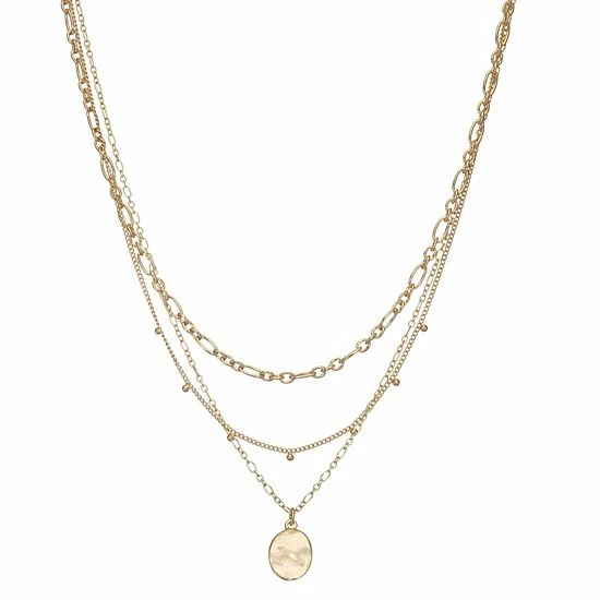 Nine West Gold Tone 3 Row Wavy Textured Nickel Safe Pendant Necklace 1 Nine West Gold Tone 3 Row Wavy Textured Nickel Safe Pendant Necklace