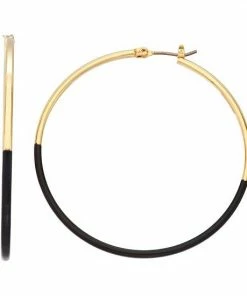 Nine West Gold Tone Enamel Dipped Oversized Hoop Earrings White