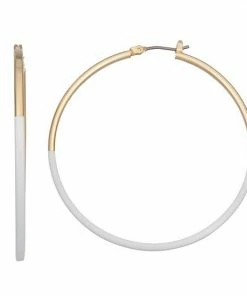 Nine West Gold Tone Enamel Dipped Oversized Hoop Earrings White -Nine West Shop unnamed file 4559