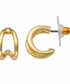 Nine West Gold Tone Small Double C-Hoop Earrings