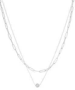 Nine West Silver Tone 2 Two Pave Ball Necklace