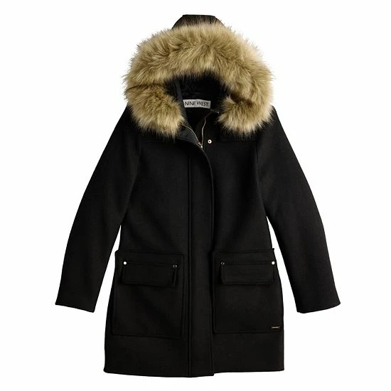 Women's Nine West Faux-Fur Hood Quilted Duffle Coat Froth White 3 Women's Nine West Faux-Fur Hood Quilted Duffle Coat Froth White - Image 3