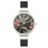 Nine West Women's Black Strap Watch With Flower Dial