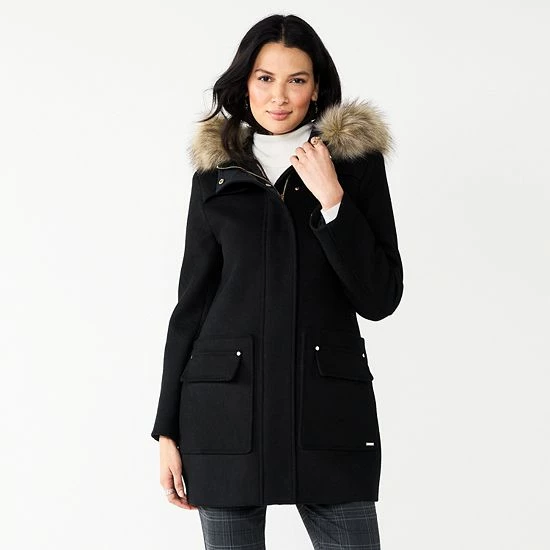 Women's Nine West Faux-Fur Hood Quilted Duffle Coat Froth White 4 Women's Nine West Faux-Fur Hood Quilted Duffle Coat Froth White - Image 4