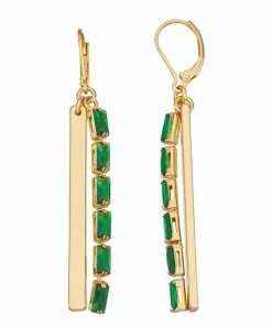 Nine West Gold Tone Green Layered Linear Earrings