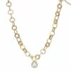 Nine West Gold Tone Link Simulated Pear Nickel Safe Collar Necklace