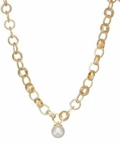 Nine West Gold Tone Link Simulated Pear Nickel Safe Collar Necklace