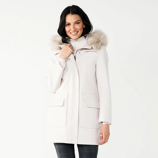 Women's Nine West Faux-Fur Hood Quilted Duffle Coat Froth White 6 Women's Nine West Faux-Fur Hood Quilted Duffle Coat Froth White - Image 6