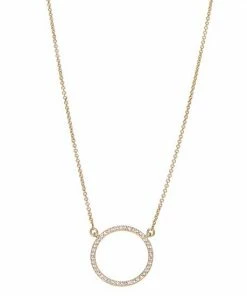 Nine West Crystal Circle Pendant Necklace Rose Gold Tone