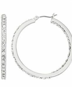 Nine West Inside Out Pave Hoop Earrings Rose Gold Tone