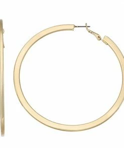 Nine West Gold Tone Large Flat Hoop Earrings