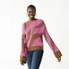 Women's Nine West Patterned Crewneck Sweater Pink Zebra Stripe