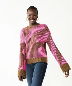 Women's Nine West Patterned Crewneck Sweater Pink Zebra Stripe