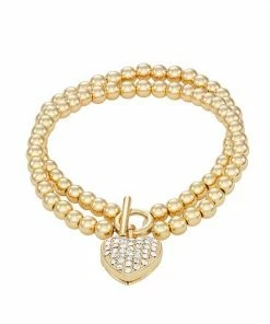 Nine West Gold Tone Heart Locket Stretch Bracelet