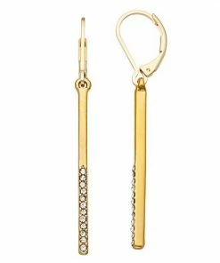 Nine West Gold Tone Simulated Crystal Bar Drop Earrings