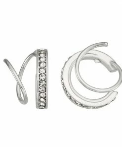 Nine West Silver Tone Pave Ball Threader Hoop Earrings