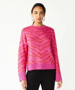 Women's Nine West Patterned Crewneck Sweater Pink Zebra Stripe -Nine West Shop unnamed file 477