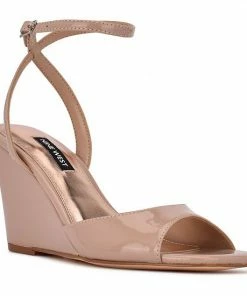 Nine West Nevr Women's Wedge Sandals Black Patent