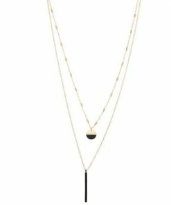Nine West Enameled Pendant Layered Necklace Silver Tone