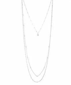 Nine West Silver Tone Simulated Crystal Textured Multi-Strand Necklace