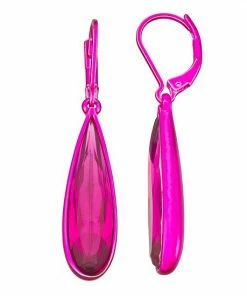 Nine West Fuchsia Crystal Teardrop Leverback Drop Earrings