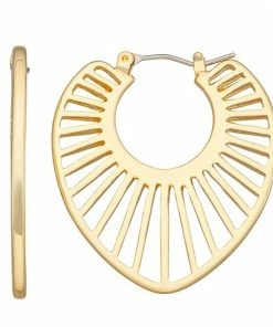 Nine West Gold Tone Sunburst Cutout Hoop Earrings