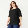 Plus Size Nine West Elbow Sleeve Rib Ruched Top Mineral Black