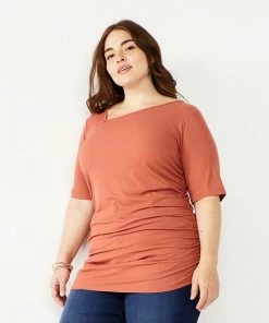 Plus Size Nine West Elbow Sleeve Rib Ruched Top Mineral Black -Nine West Shop unnamed file 4967