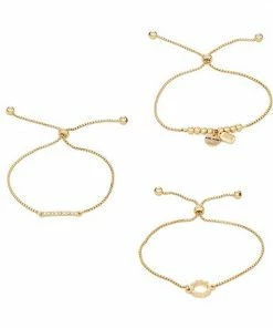 Nine West Gold Tone 3 Row Charm Simulated Crystal Slider Bracelet