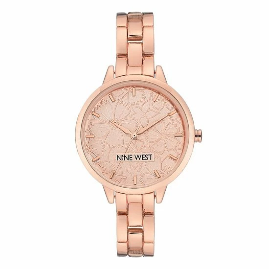 Nine West Women's Rose Gold Tone Bracelet Watch With Etched Flower Dial 1 Nine West Women's Rose Gold Tone Bracelet Watch With Etched Flower Dial