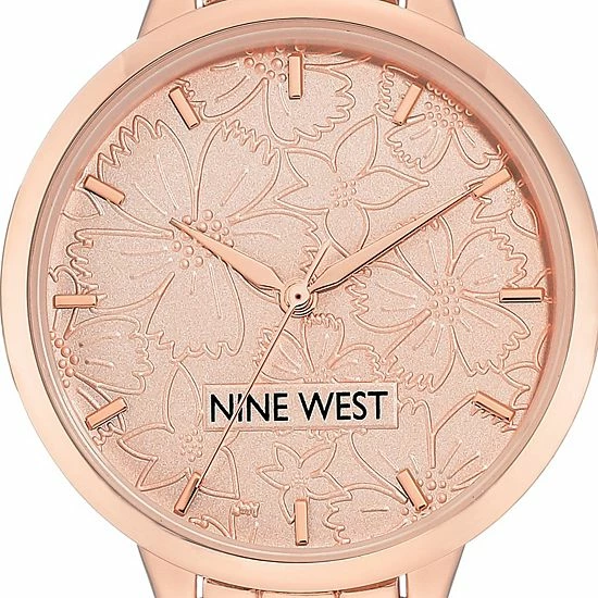 Nine West Women's Rose Gold Tone Bracelet Watch With Etched Flower Dial 3 Nine West Women's Rose Gold Tone Bracelet Watch With Etched Flower Dial - Image 3
