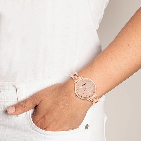 Nine West Women's Rose Gold Tone Bracelet Watch With Etched Flower Dial 6 Nine West Women's Rose Gold Tone Bracelet Watch With Etched Flower Dial - Image 6