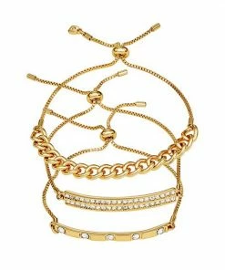 Nine West Gold Tone Chain & Bar Adjustable Bracelet Trio Set