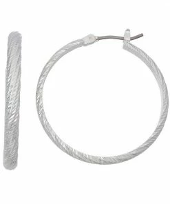 Nine West Textured Silver Tone Twist Hoop Earrings