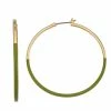 Nine West Gold Tone And Green Large Hoop Earrings