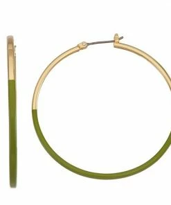 Nine West Gold Tone And Green Large Hoop Earrings