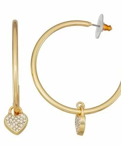 Nine West Gold Tone Heart Large Hoop Earrings